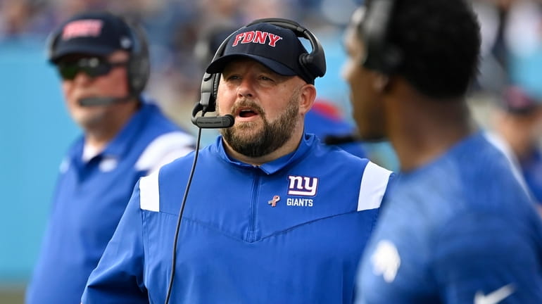 New York Giants head coach Brian Daboll watches during the...
