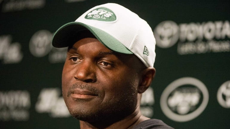New York Jets coach Todd Bowles speaks to the media...