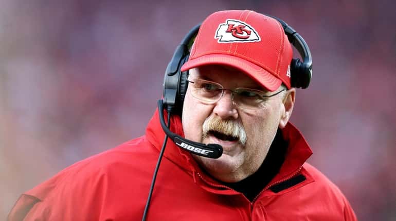 Chiefs head coach Andy Reid reacts against the Houston Texans during...