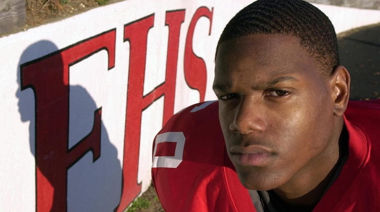 Freeport High School Football player D'Brickashaw Ferguson posed on the...