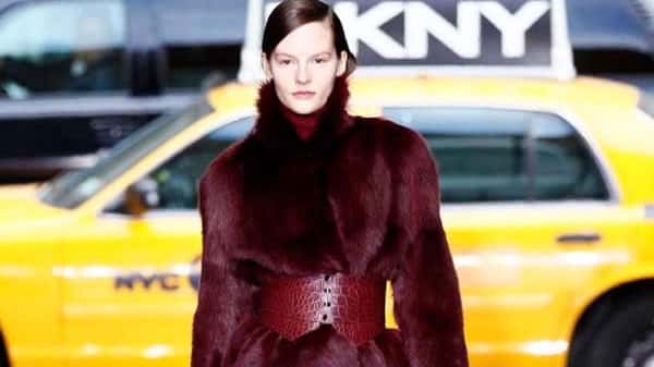 A model walks the runway at the DKNY Women's Fall...