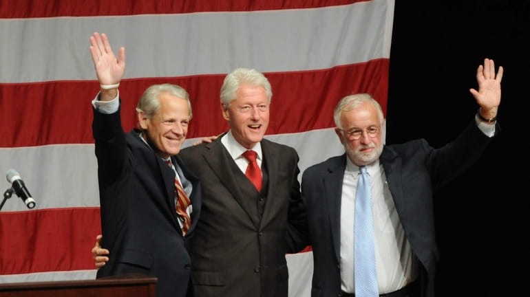 Congressman Steve Israel, left, former President Bill Clinton and Timothy...