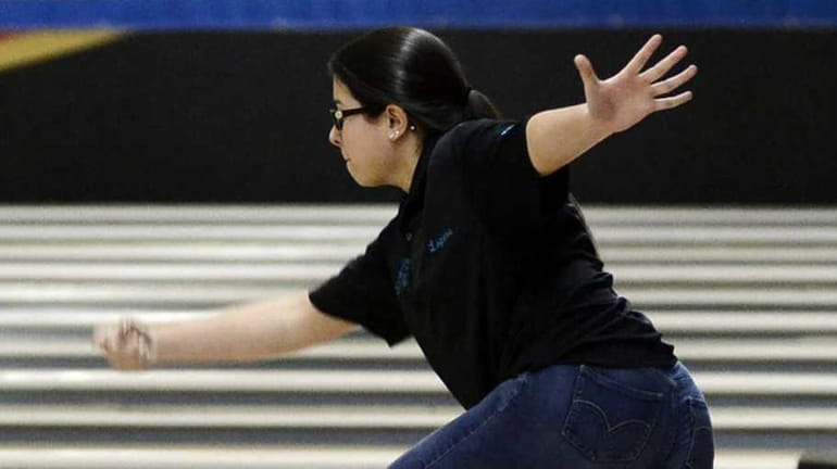 East Islip's Olivia Lopera bowls for Section 11 during the...