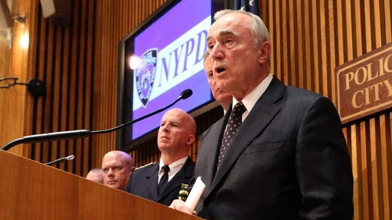 NYPD Commissioner William J. Bratton speaks at a press conference...
