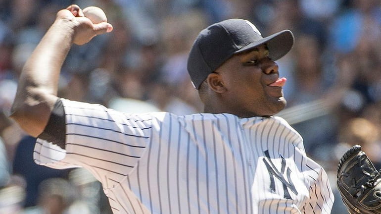 Michael Pineda throwing against the Tampa Bay Rays in the...