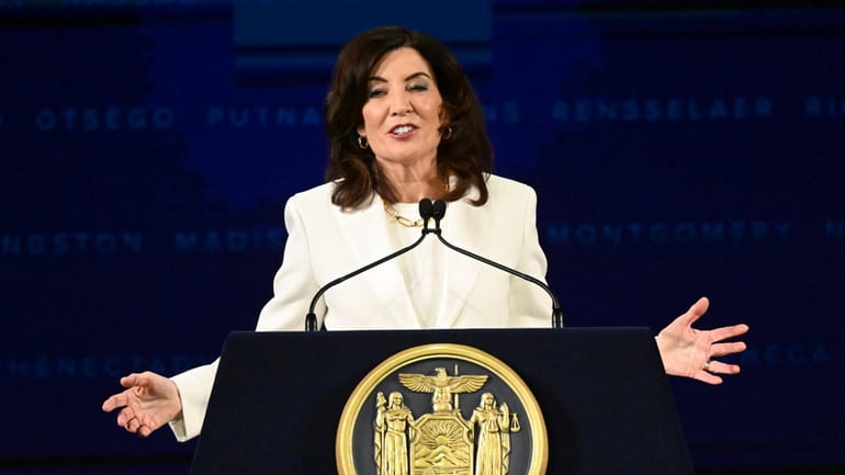 Gov. Kathy Hochul delivers her inauguration address on Jan. 1 in Albany.