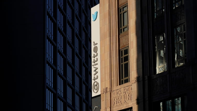 A sign at Twitter headquarters is shown in San Francisco...