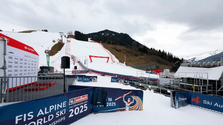 A view of the finish area of the slope which...