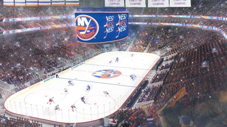 Rendering shows the interior of the proposed 18,000-seat Islanders arena...