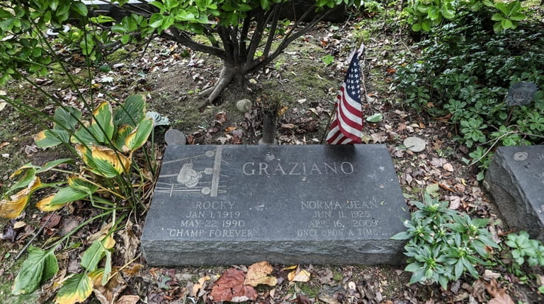 Middleweight boxing champion Rocky Graziano's headstone, at Locust Valley Cemetery,...