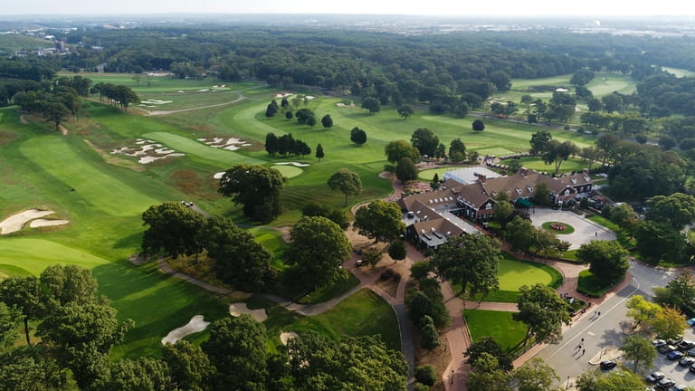 Aerial view of the clubhouse at the Bethpage golf course,...