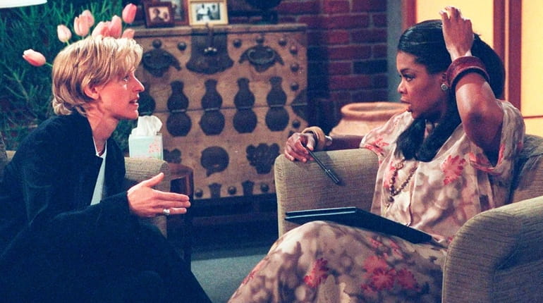 Oprah Winfrey with Ellen DeGeneres in an episode of "Ellen."