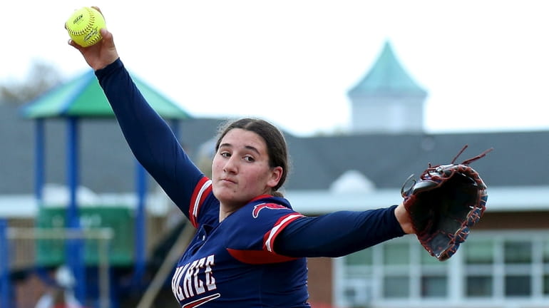 Miller Place starting pitcher Amelia DeRosa delivers a pitch against...
