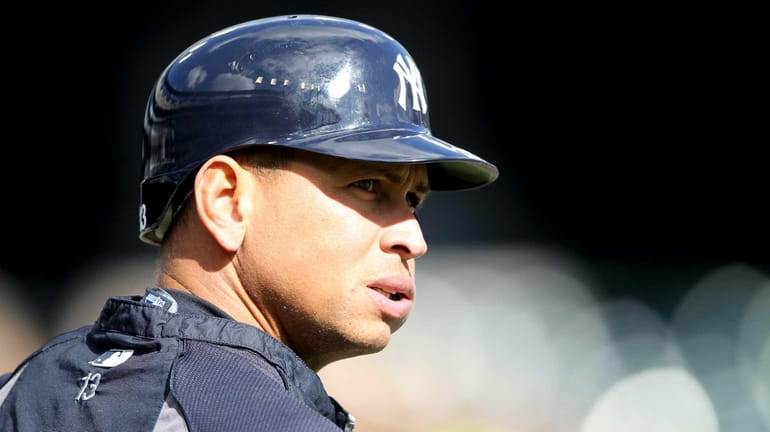 Alex Rodriguez looks on during batting practice during Game 4...