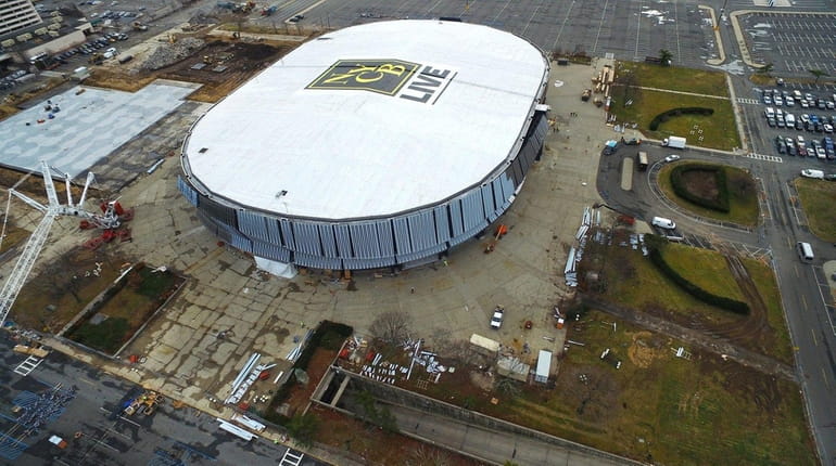 An aerial view of the exterior renovation to the new...