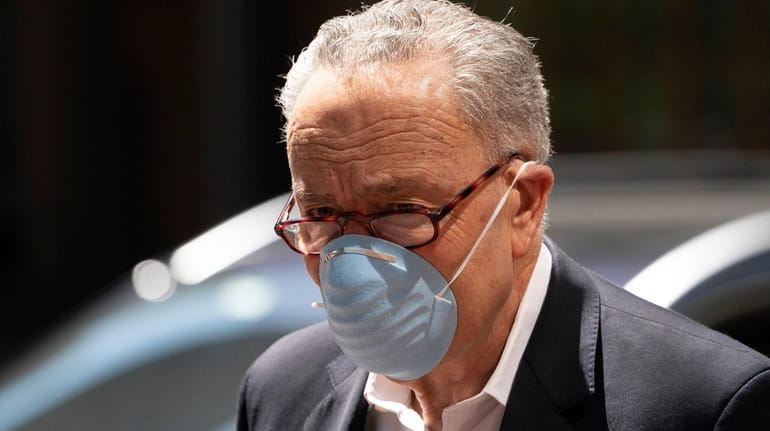 Sen. Charles Schumer (D-N.Y.) arrives for a news conference in Manhattan...