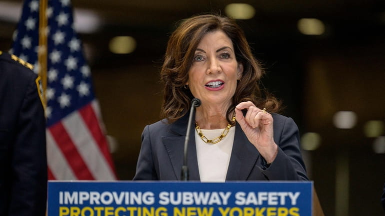 Gov. Kathy Hochul makes an announcement on subway safety during...