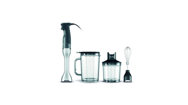 The Breville Control Grip immersion blender comes with a wire whisk,...