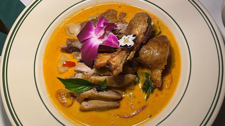 The lychee crispy duck curry at Siam Emerald in Rockville...
