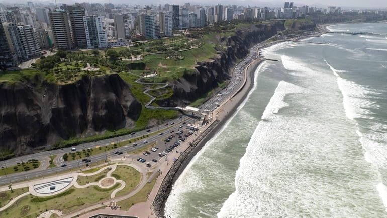 Areal view of Miraflores neighborhood, in Lima, Peru, March 28,...