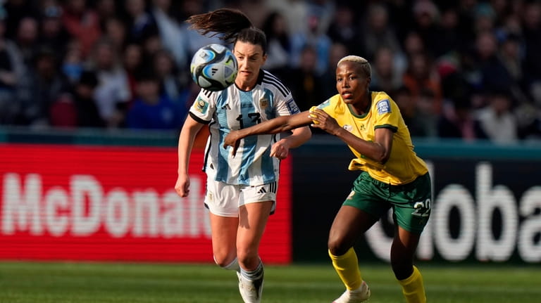 Argentina's Sophia Braun (13) and South Africa's Mapula Kgoale battle...