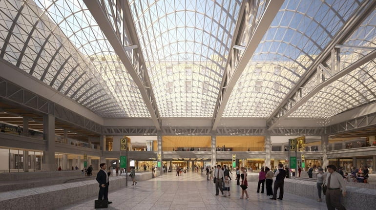 Rendering of the interior of the proposed train hall inside...