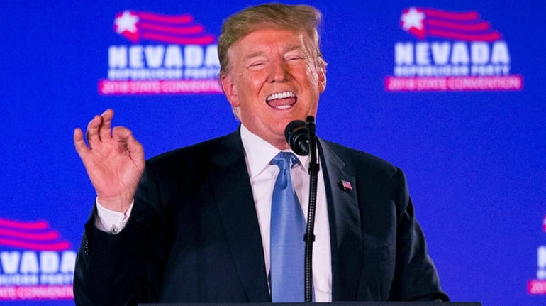 President Donald Trump addresses the Nevada Republican Party Convention June...