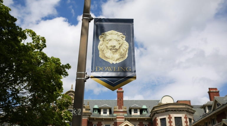 A banner for Dowling College is pictured on the school's...