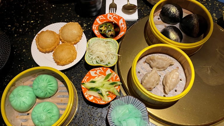 Assorted dim sum and side dishes take on colorful hues...