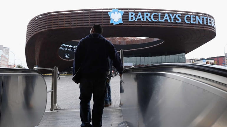A view outside the Barclays Center on the day the...
