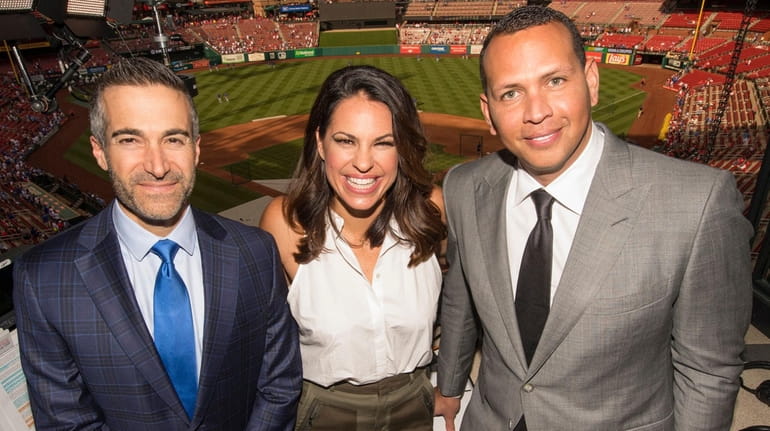 From left, the ESPN "Sunday Night Baseball" announcing team of...