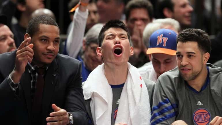 Left to right: Carmelo Anthony, Jeremy Lin and Landry Fields...