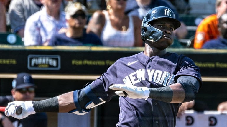 The Yankees’ Estevan Florial hits a double in the top...