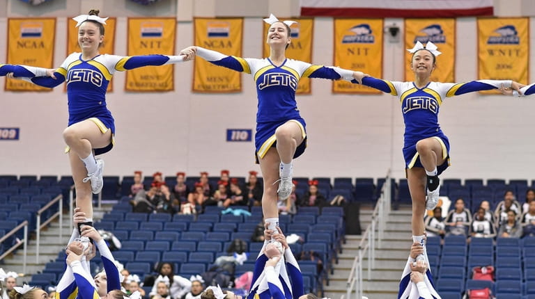 East Meadow performs during the Nassau cheerleading championships at Hofstra University...