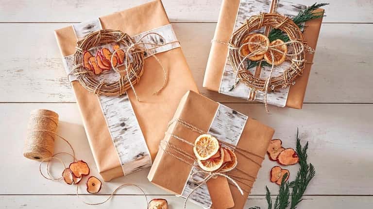 The natural: Wired birch printed ribbon, dried fruit slices and...