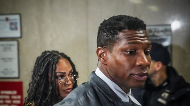 Jonathan Majors arrive at court for his domestic assault trial,...