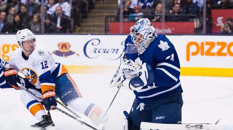 Toronto Maple Leafs goalie Garret Sparks (31) makes a save...