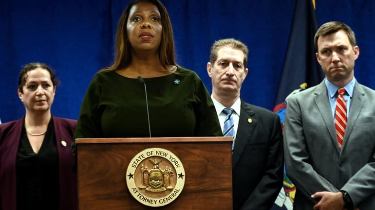 New York Attorney General Letitia James on Wednesday announces the...