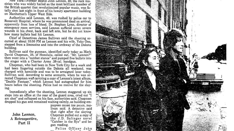 Newsday Dec. 9, 1980. John Lennon Slain By Gunman: Ex-Beatle...