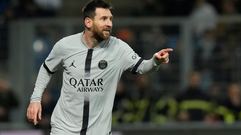 PSG's Lionel Messi celebrates after scoring his side's second goal...