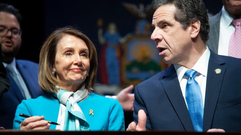 House Speaker Nancy Pelosi and Gov. Andrew M. Cuomo in Manhattan...