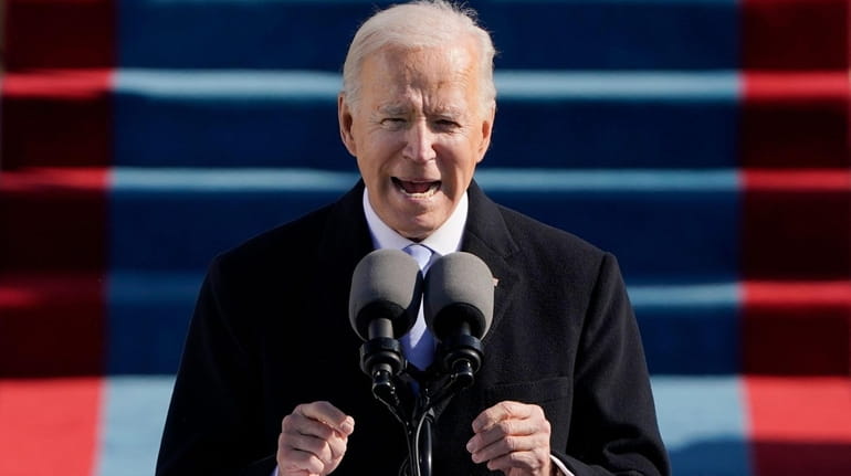 President Joe Biden speaks during his inauguration Wednesday in Washington....