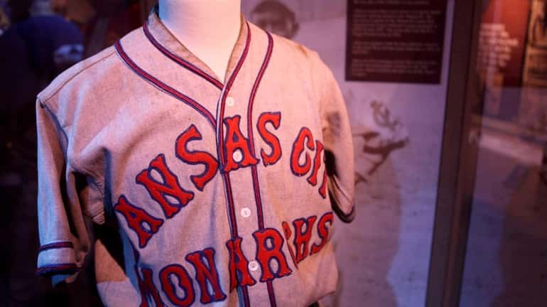A Kansas City Monarchs jersey on display at the Negro...