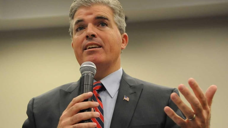 Steve Bellone, Democratic candidate for Suffolk County executive, addresses the...