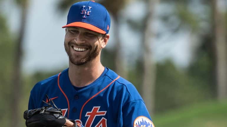 Mets pitcher Jacob deGrom during a spring training workout on...