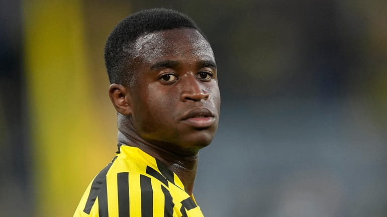 FILE --Dortmund's Youssoufa Moukoko plays during the German Bundesliga soccer...