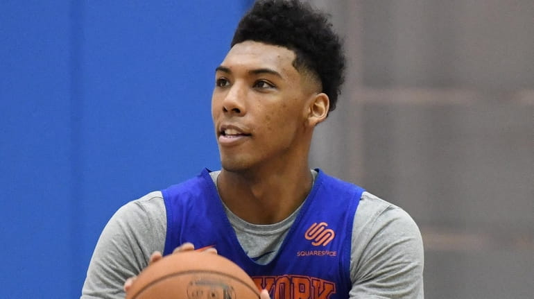 Knicks guard Allonzo Trier looks to shoot during training camp...