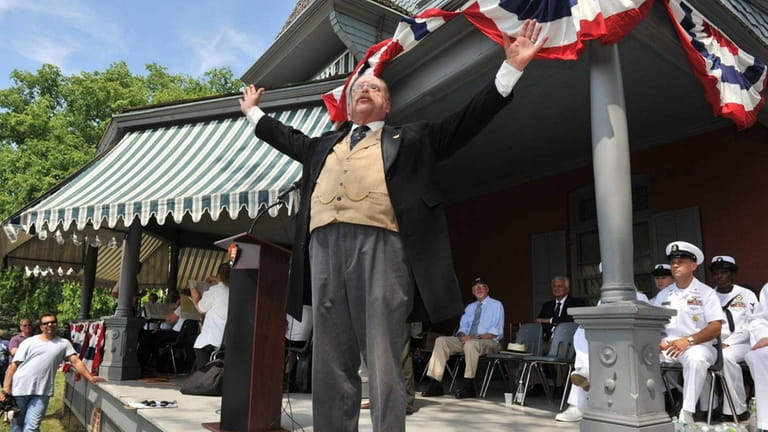An actor portrays President Theodore Roosevelt giving a 4th of July...