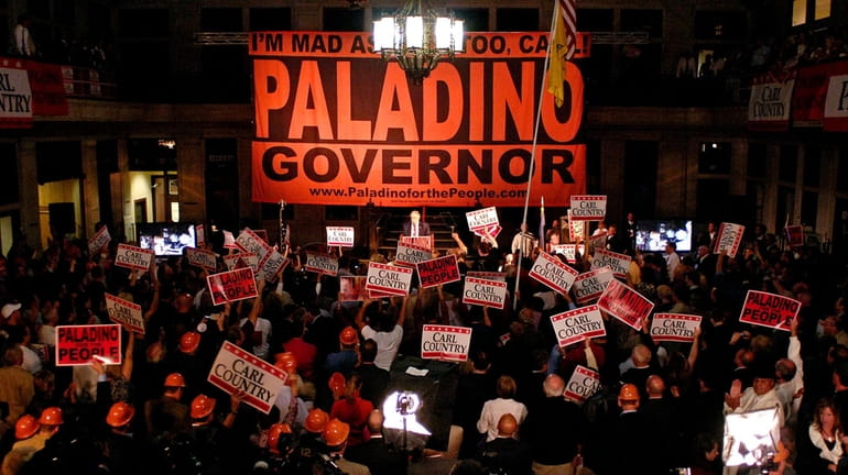Carl Paladino delivers a victory speech after winning the New...