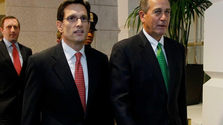 Rep. Eric Cantor (R-Va.), left, and House Speaker John Boehner...